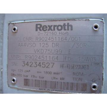 Rexroth Hydraulic Pump AA4VSO125DR/VDK75U99E Marathon 100 HP Axial Piston